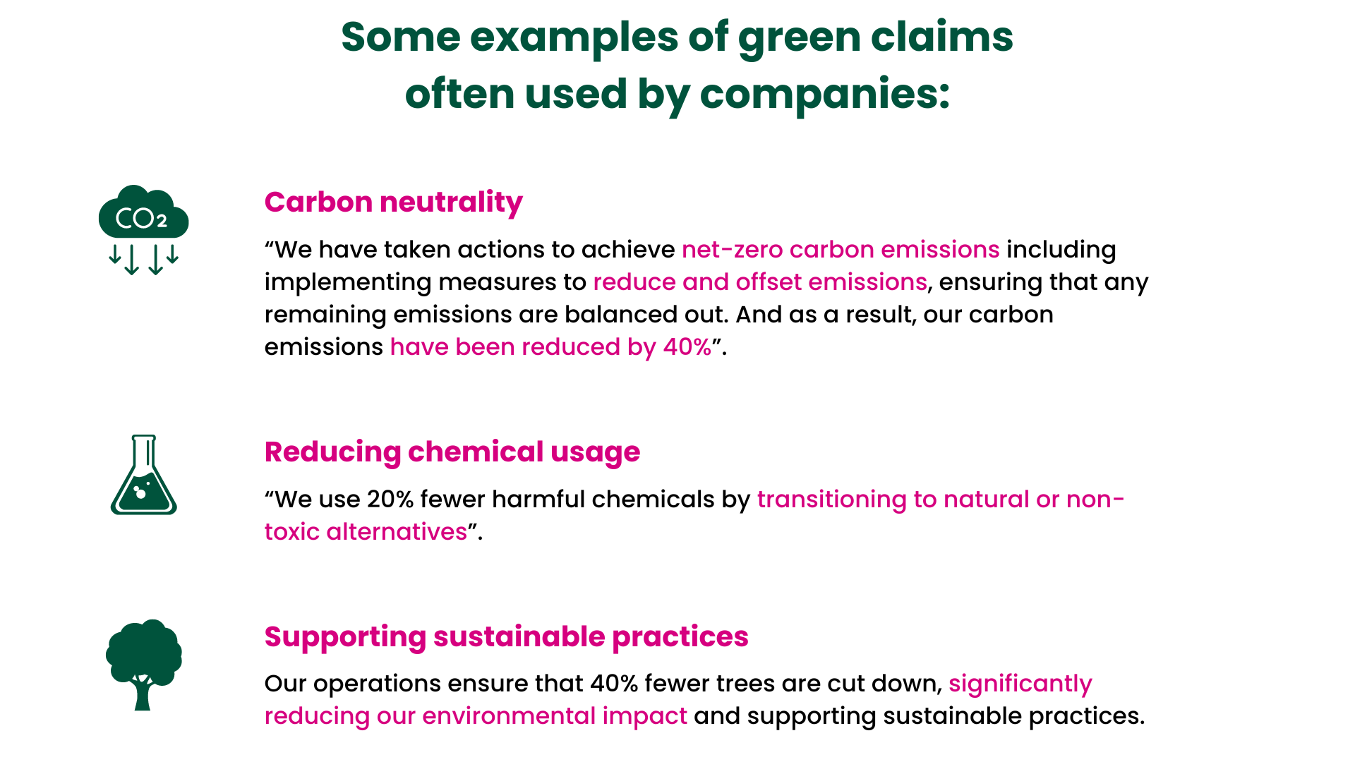 Some examples of green claims often used by companies